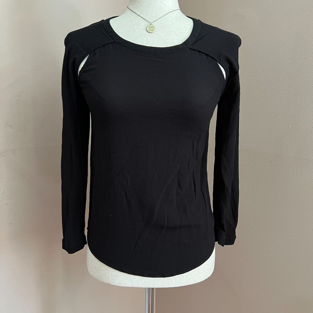 AllSaints Lucas Top Black Long Sleeve Lightweight Minimalist Carolyn Bessette XS